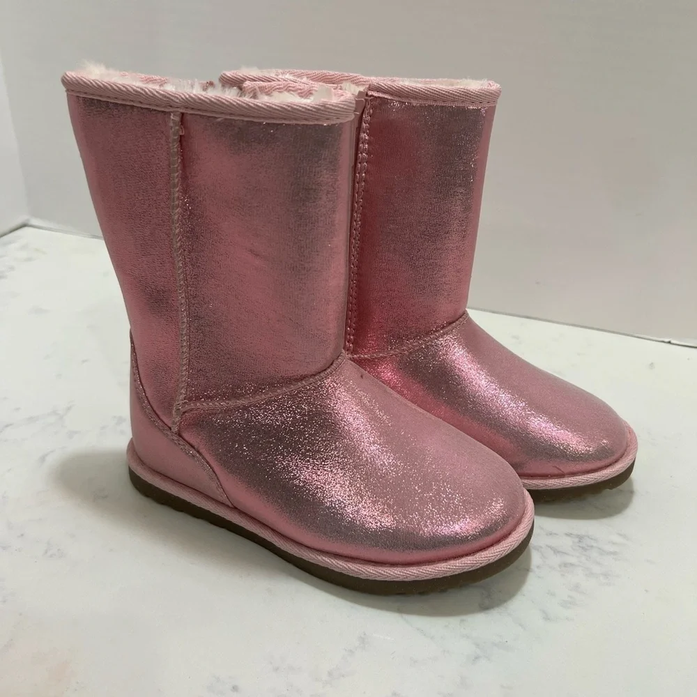 Pink Sparkly Mid-Calf Boots with Plush Finish